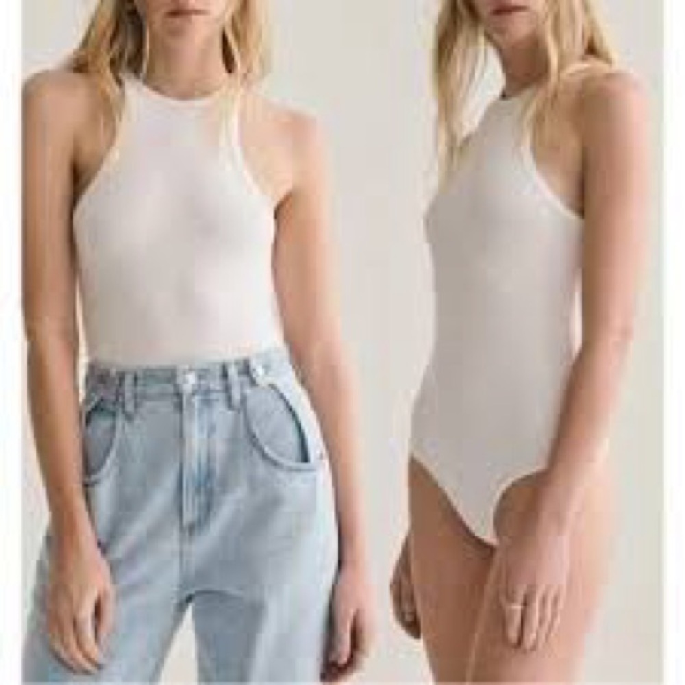 Agolde rianne high neck racerback bodysuit white